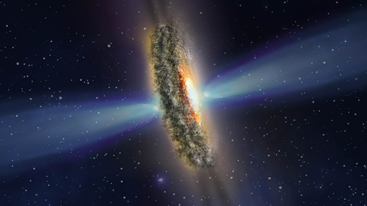 Enormes rayos oscuros salen de un agujero negro y son observados por el Hubble
