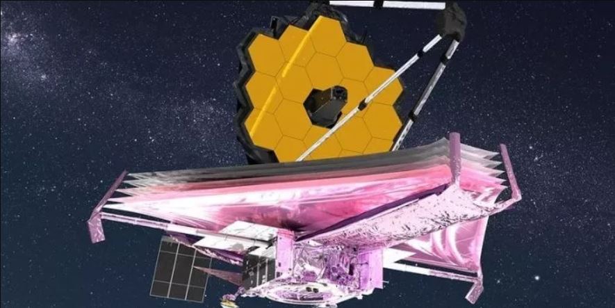 Representación artística del Telescopio Espacial James Webb con su parasol desplegado