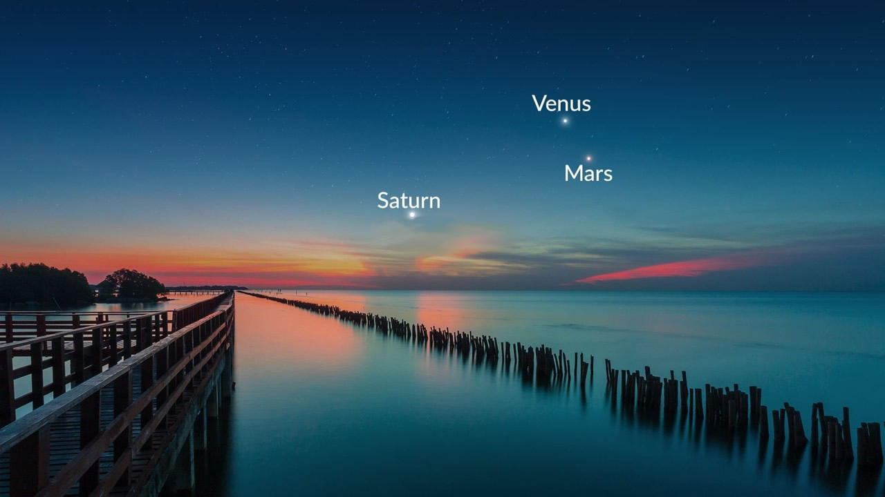 Saturno, Venus y Marte aparecerán en un triángulo en el cielo junto a la Luna creciente esta semana