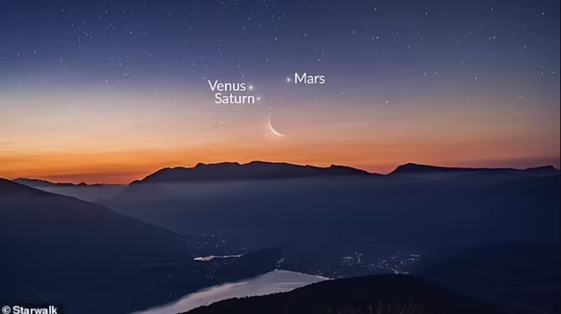 Saturno, Venus y Marte aparecerán en un triángulo en el cielo nocturno, junto a la franja de la luna creciente