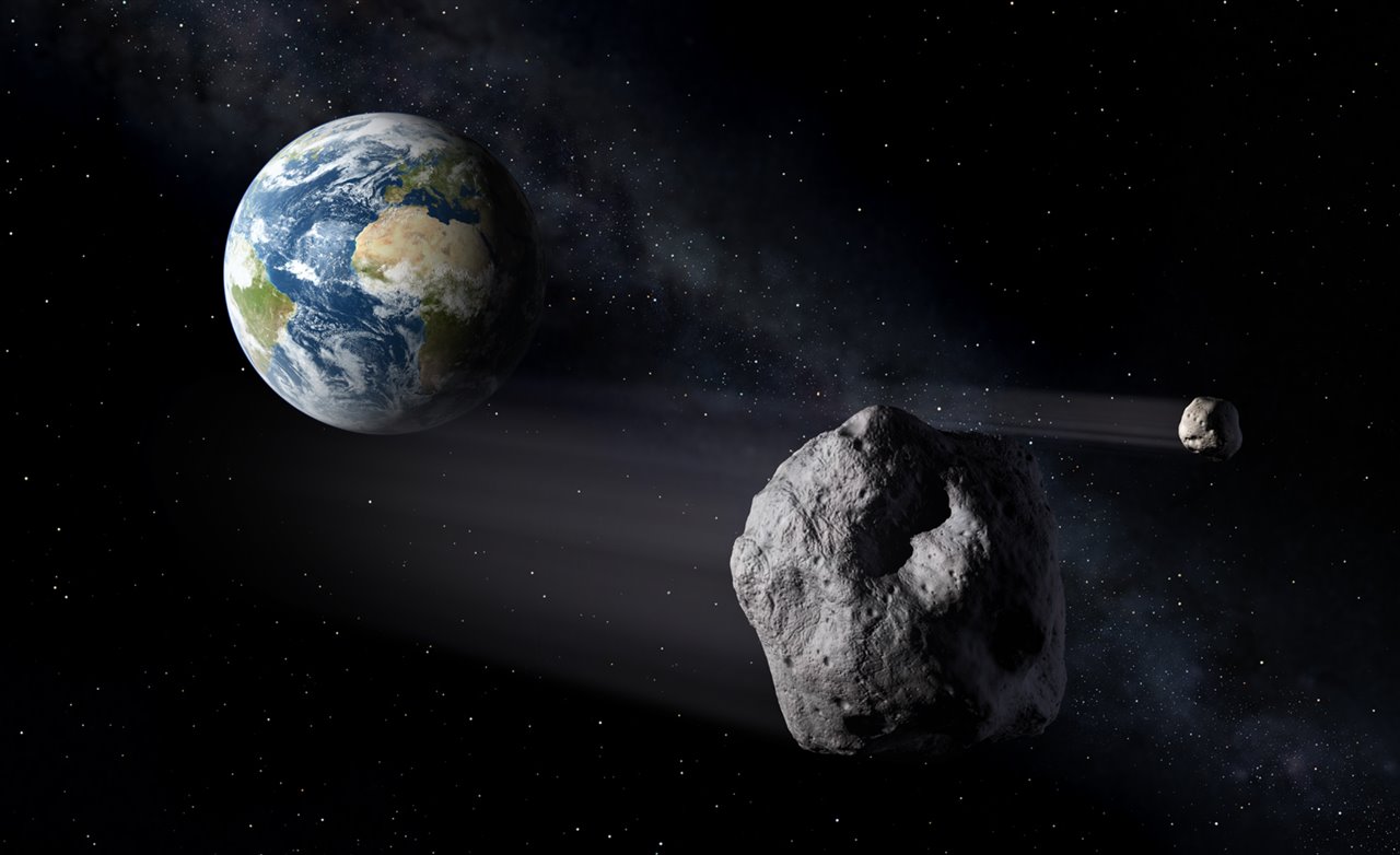 Simulación de asteroide aproximándose a la Tierra