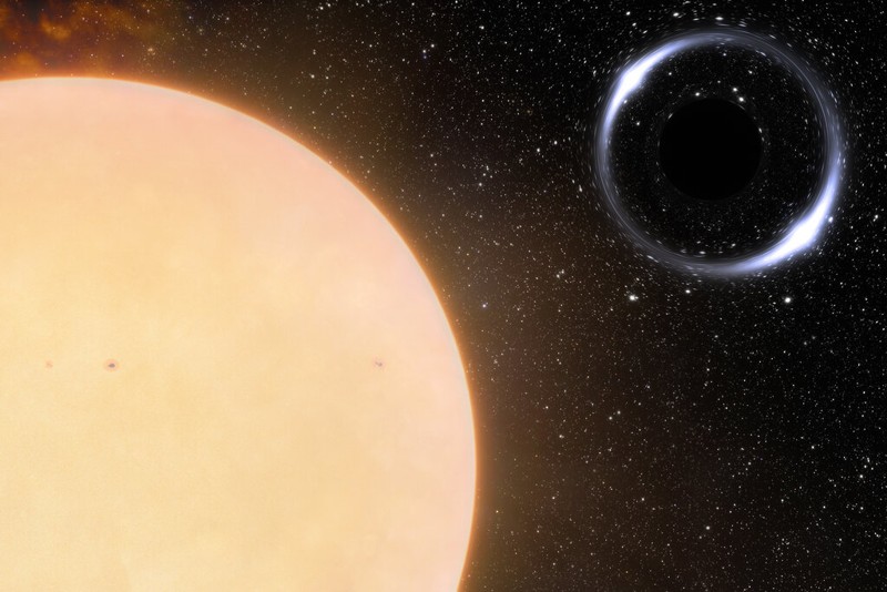 Representación artística del agujero negro y su estrella compañera, a solo 1.600 años luz de la Tierra