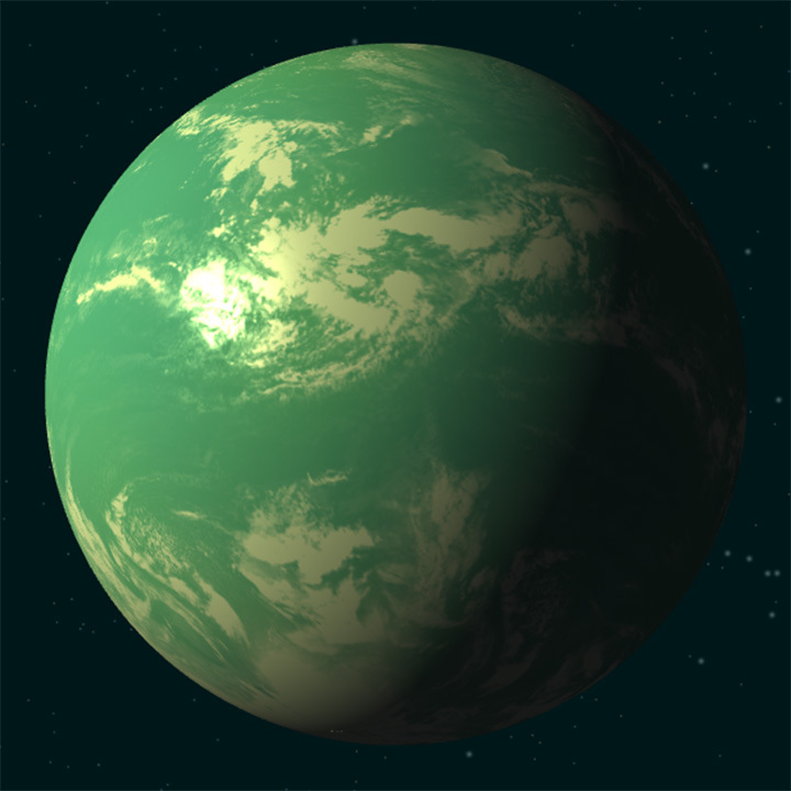 Representación de un exoplaneta potencialmente habitable.