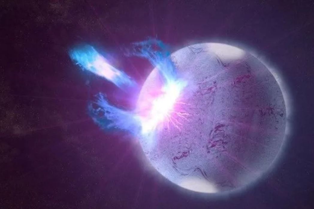 Impresión artística de llamaradas brotando de una ruptura en un magnetar.